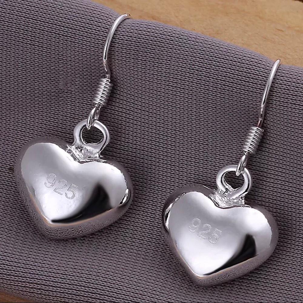925 STAMPED STERLING SILVER HEART DANGLE EARRINGS